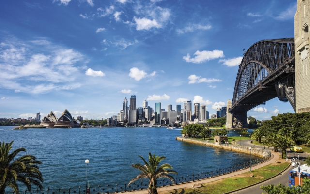 Skyline der Innenstadt von Sydney und der Harbour Bridge