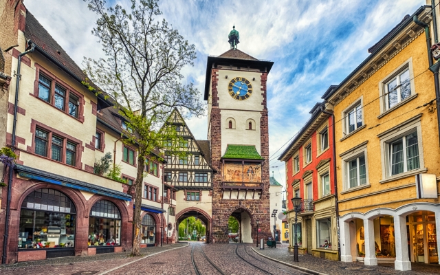 Das historische Stadttor Schwabentor in Freiburg im Breisgau, Deutschland