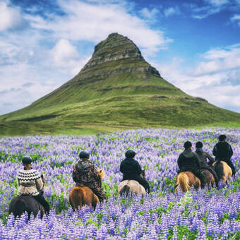 Kirkjufell-Bergwelt und Wasserfall 