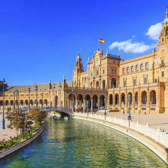 Sevilla, Spanien. Spanischer Platz (Plaza de Espana) 