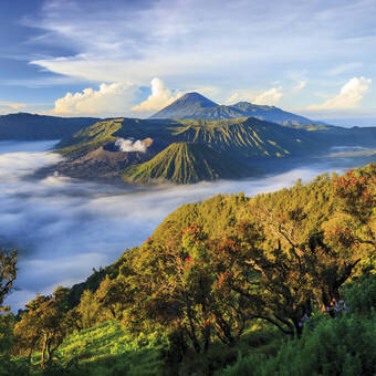 Blick über das Mount Bromo-Vulkanmassiv 