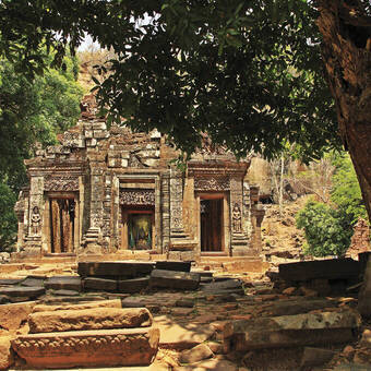 Am Heiligtum des Wat Phou in Süd-Laos 