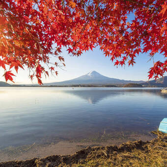 Blick vom Kawaguchi-See auf den Fuji-san 