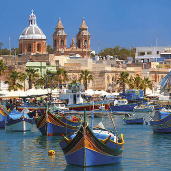 Stadtpanorama von Marsaxlokk, Malta 