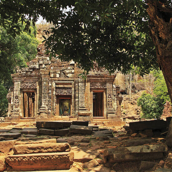 Am Heiligtum des Wat Phou in Süd-Laos 