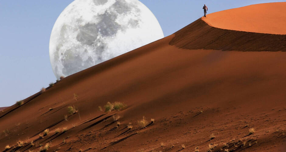 Namib-Dünen mit aufgehendem Mond 