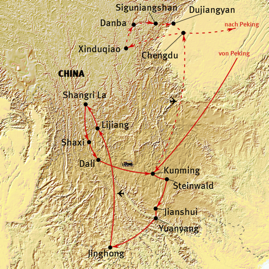 Reiseroute Höhepunkte Yunnans